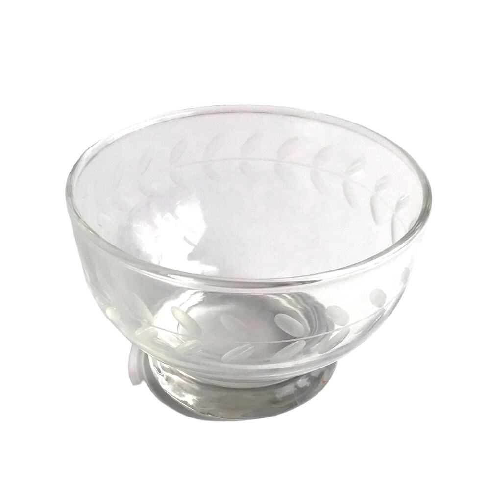 Vintage Floral Etched Glass Clear Sugar Bowl Dessert Parfait Candy Side Dish MCM - Picture 10 of 10